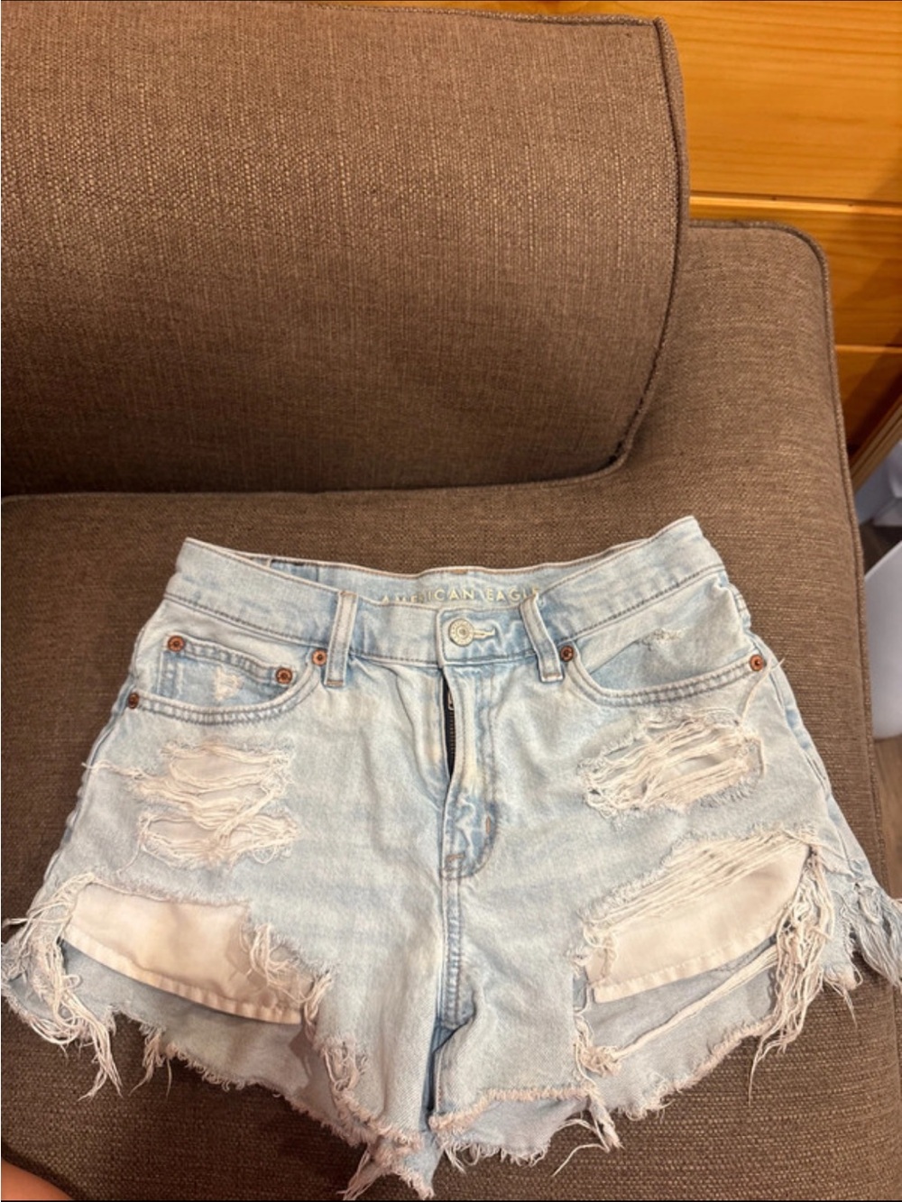Light Wash Distressed High-Rise Denim Shorts by American Eagle Outfitters